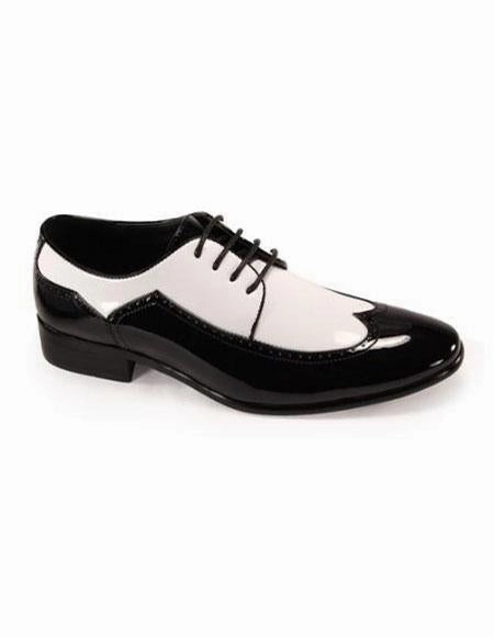 Chene Boots Men's Lace up Wingtip Tuxedo Men's Tuxedo Dress Shoe For Men Perfect for Wedding Black/ White Dress Tuxedo