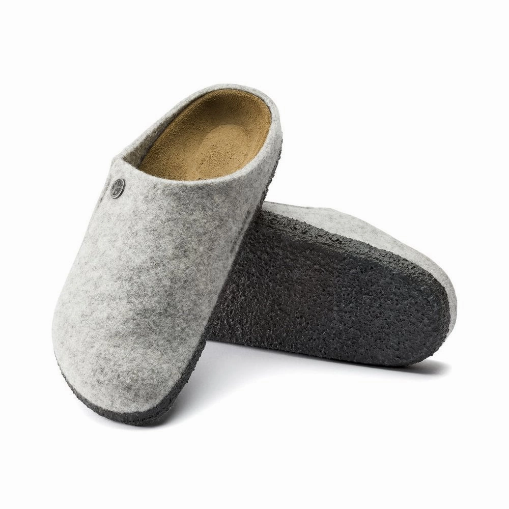 Fluffy Animal Slippers Birkenstock Zermatt Wool Felt - Light Grey Narrow Fit