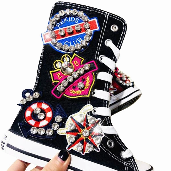 Flat Shoes For Gravel Bike MOF Kids autumn hi-top shoes rhinestone canvas hi-top sneakers for girls