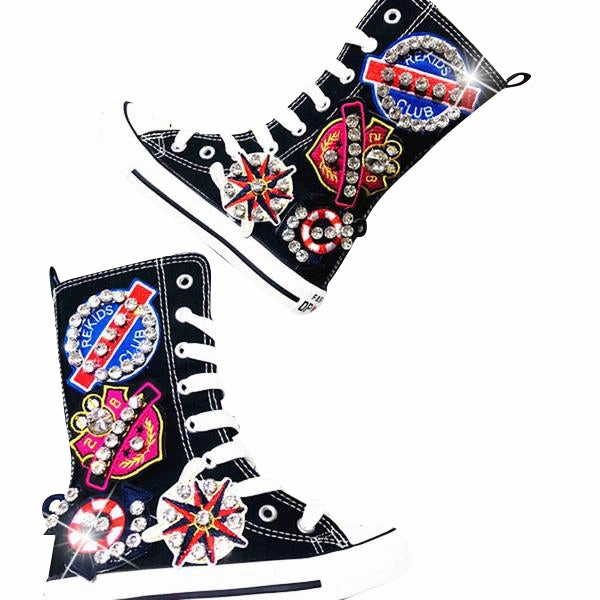 MOF Kids autumn hi-top shoes rhinestone canvas hi-top sneakers for girls Flat Walking Shoes