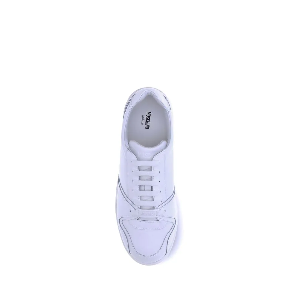 Flat Bottom Shoes For Lifting Moschino White Rubber Low Top Sneakers