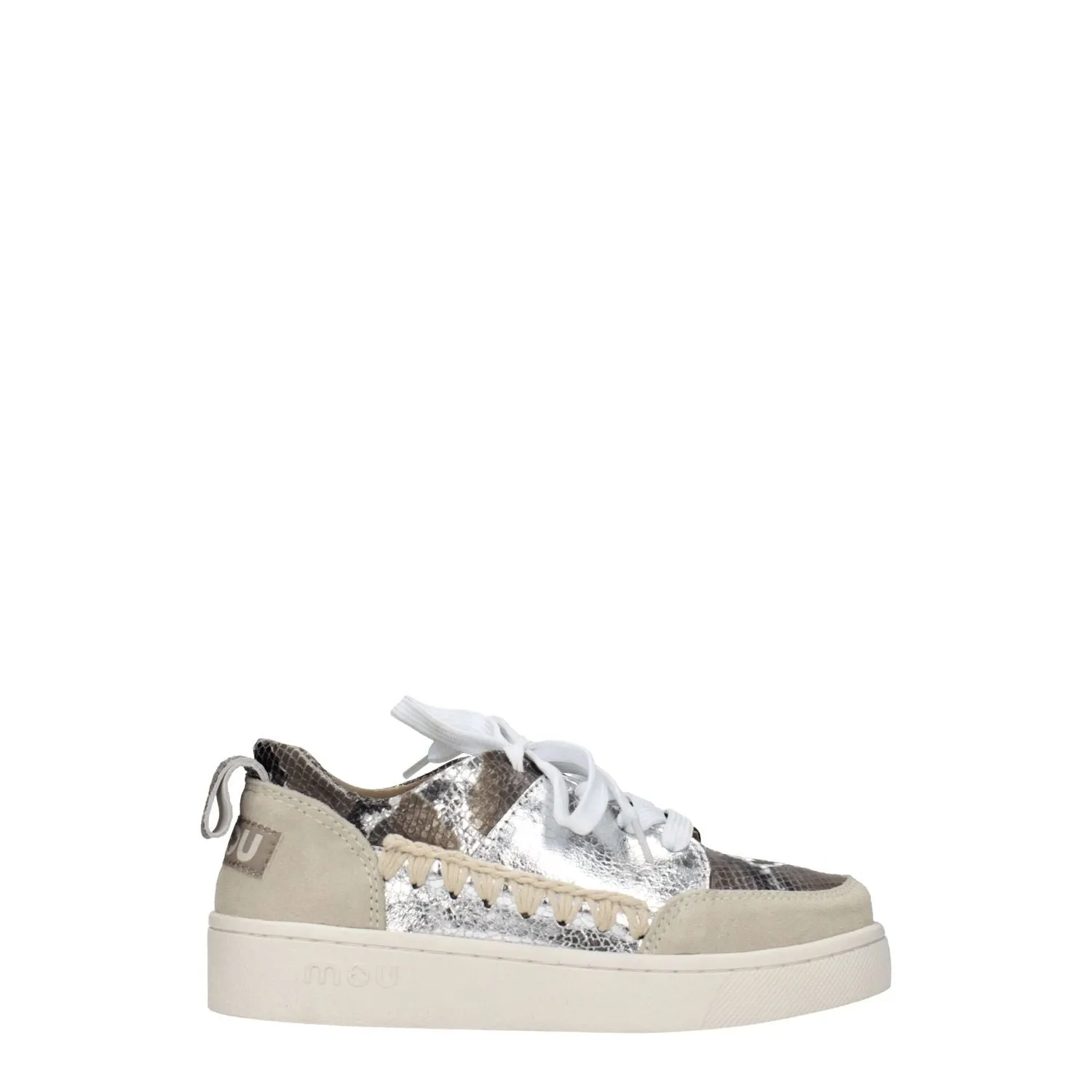 Mou Gray Leather Low Top Sneakers Feet In Flat Shoes