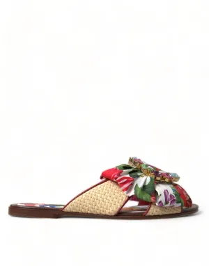 Round Toe Flat Slingback Shoes Multicolor Floral Flats Crystal Sandals Shoes