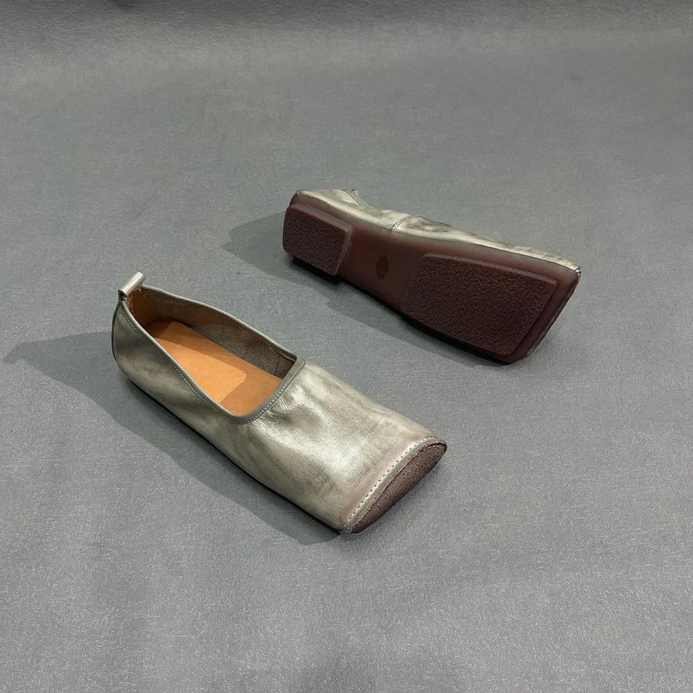 Handmade Square Toe Leather Flat Shoes Best Road Shoes For Flat Feet