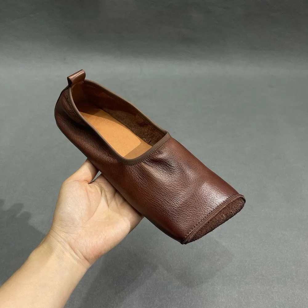 Handmade Square Toe Leather Flat Shoes Fox Flat Pedal Shoes
