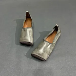 Flat Track Shoes Handmade Square Toe Leather Flat Shoes