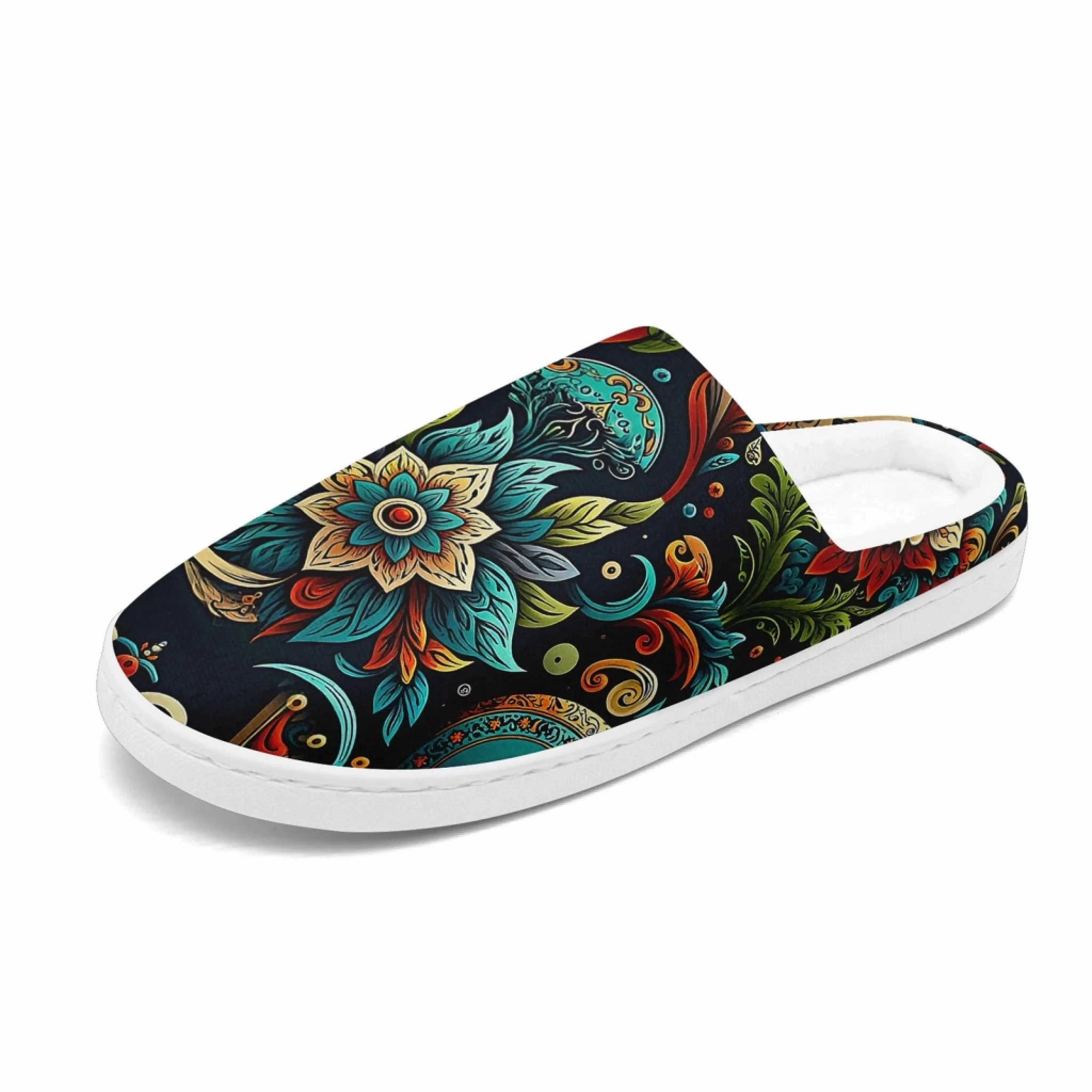 Ornate Floral Damask Plush Slippers - Artistic Boho Style FN060-25014008 Leather Ballet Slippers