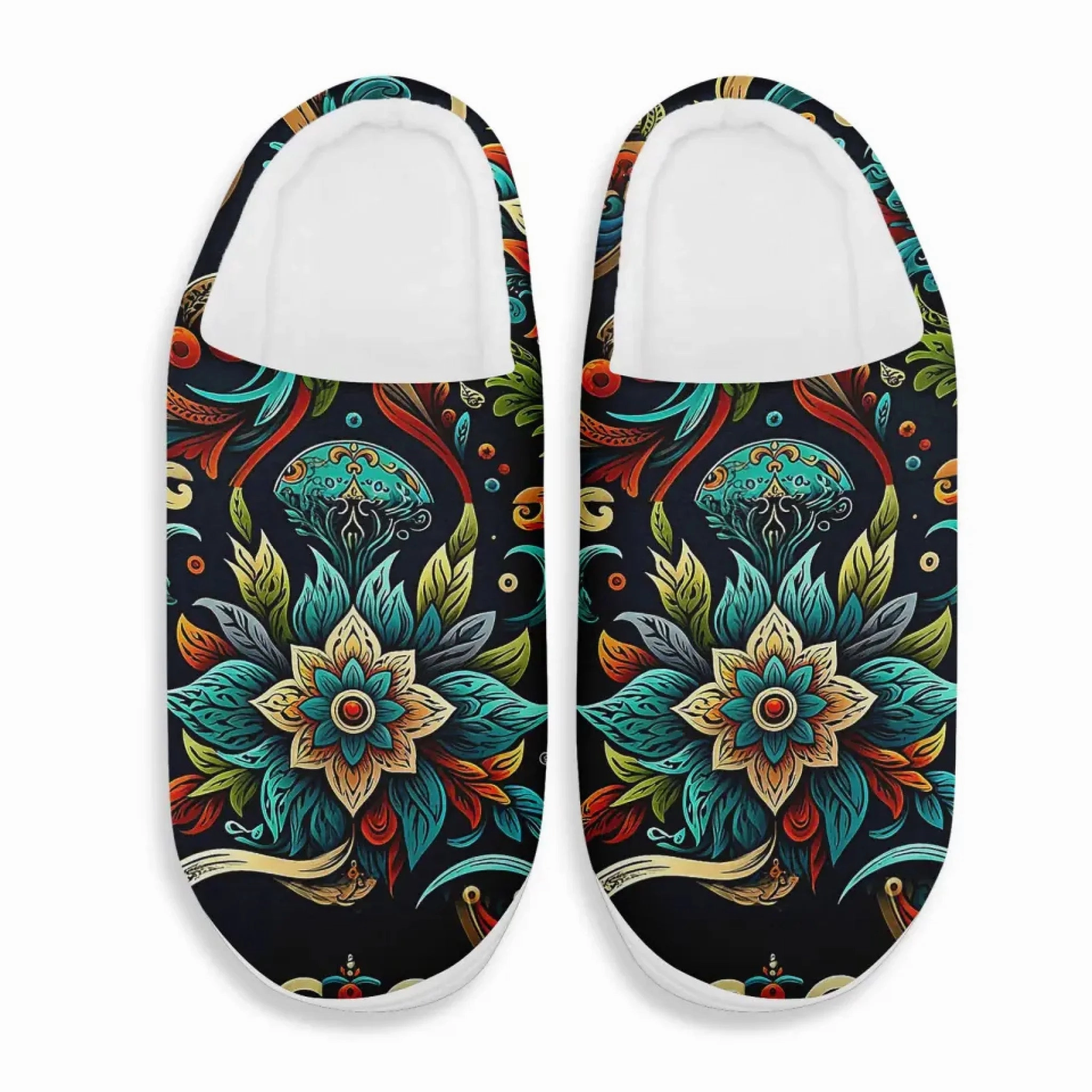 Ornate Floral Damask Plush Slippers - Artistic Boho Style FN060-25014008 Slippers For Sale