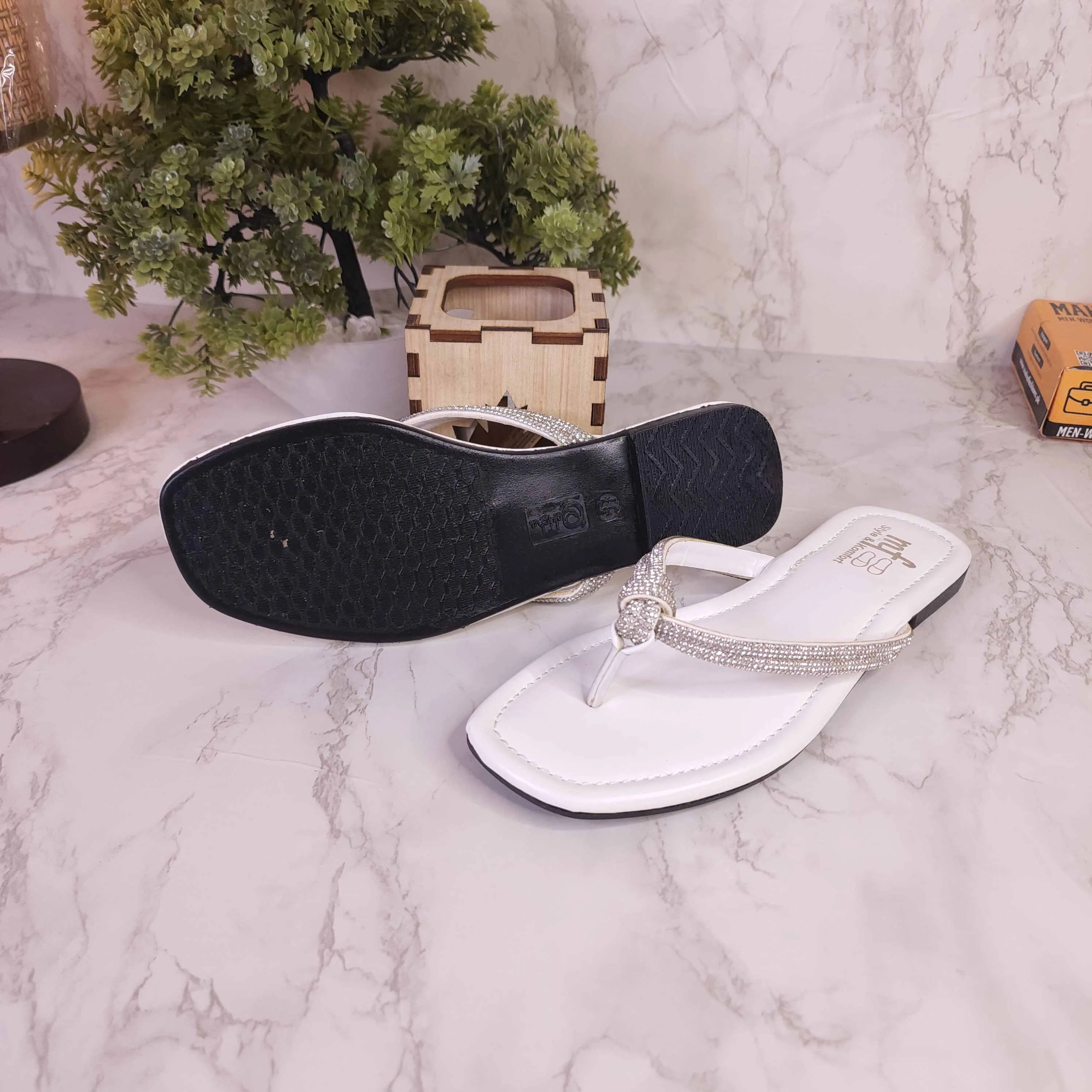 Gold Bridesmaid Shoes Flats White Slipper in Flat