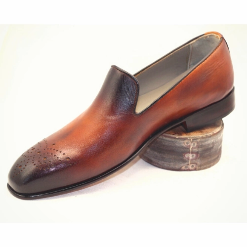 Custom Made Made to Order Tailor Made Handmade Handcrafted Premium Quality Brown Shaded Leather Moccasin Slip On Loafer Shoes Painted Boots
