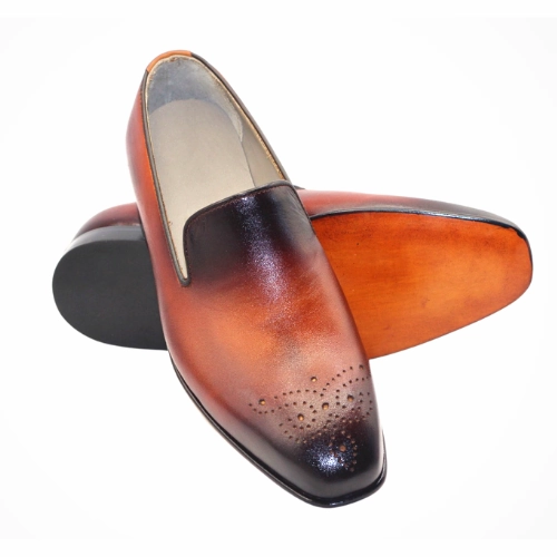 Custom Made Made to Order Tailor Made Handmade Handcrafted Premium Quality Brown Shaded Leather Moccasin Slip On Loafer Shoes Aku Boots