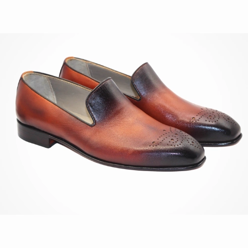 Custom Made Made to Order Tailor Made Handmade Handcrafted Premium Quality Brown Shaded Leather Moccasin Slip On Loafer Shoes Orthopedic Boots For Plantar Fasciitis