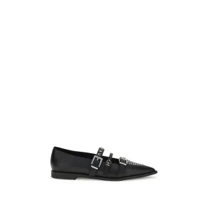 PINKO Black Calf Leather Bos Taurus Ballet Flats Best Indoor Shoes Flat Feet