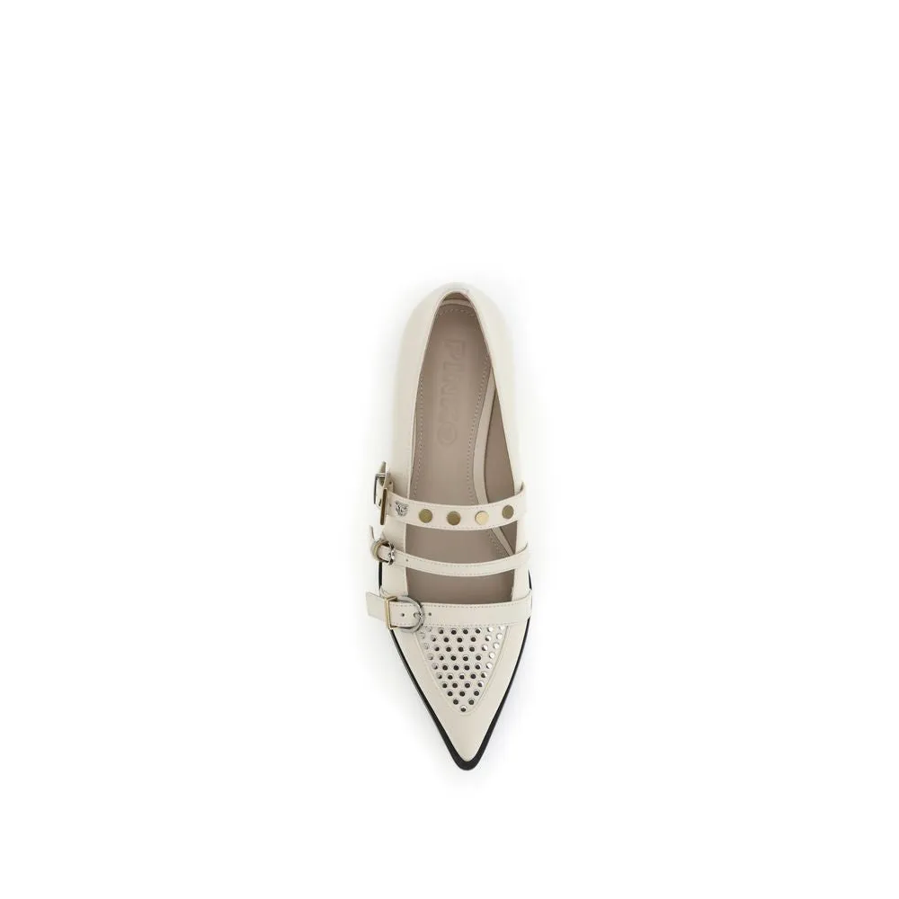 PINKO Cream Leather Ballet Flats Flat Trail Shoes