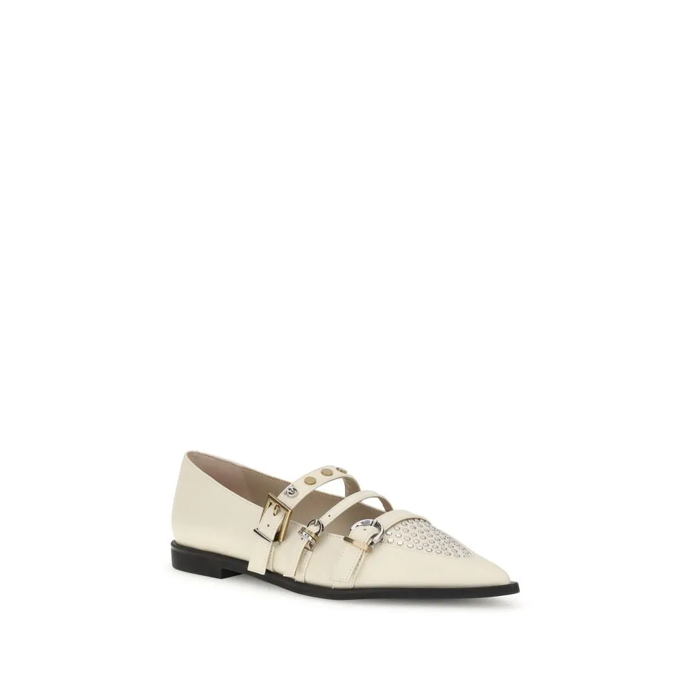 PINKO Cream Leather Ballet Flats Flat Soled Running Shoes