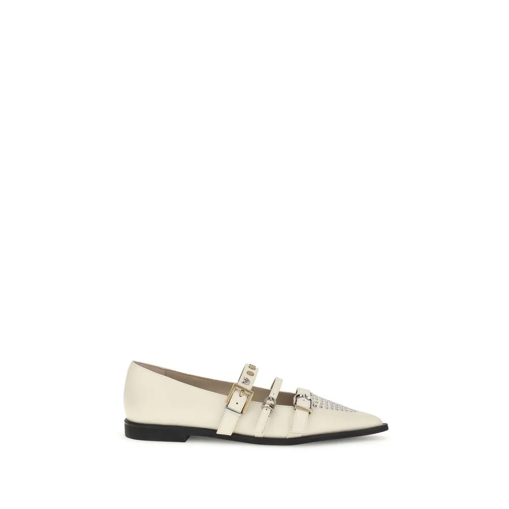 Retro Flat Shoes PINKO Cream Leather Ballet Flats