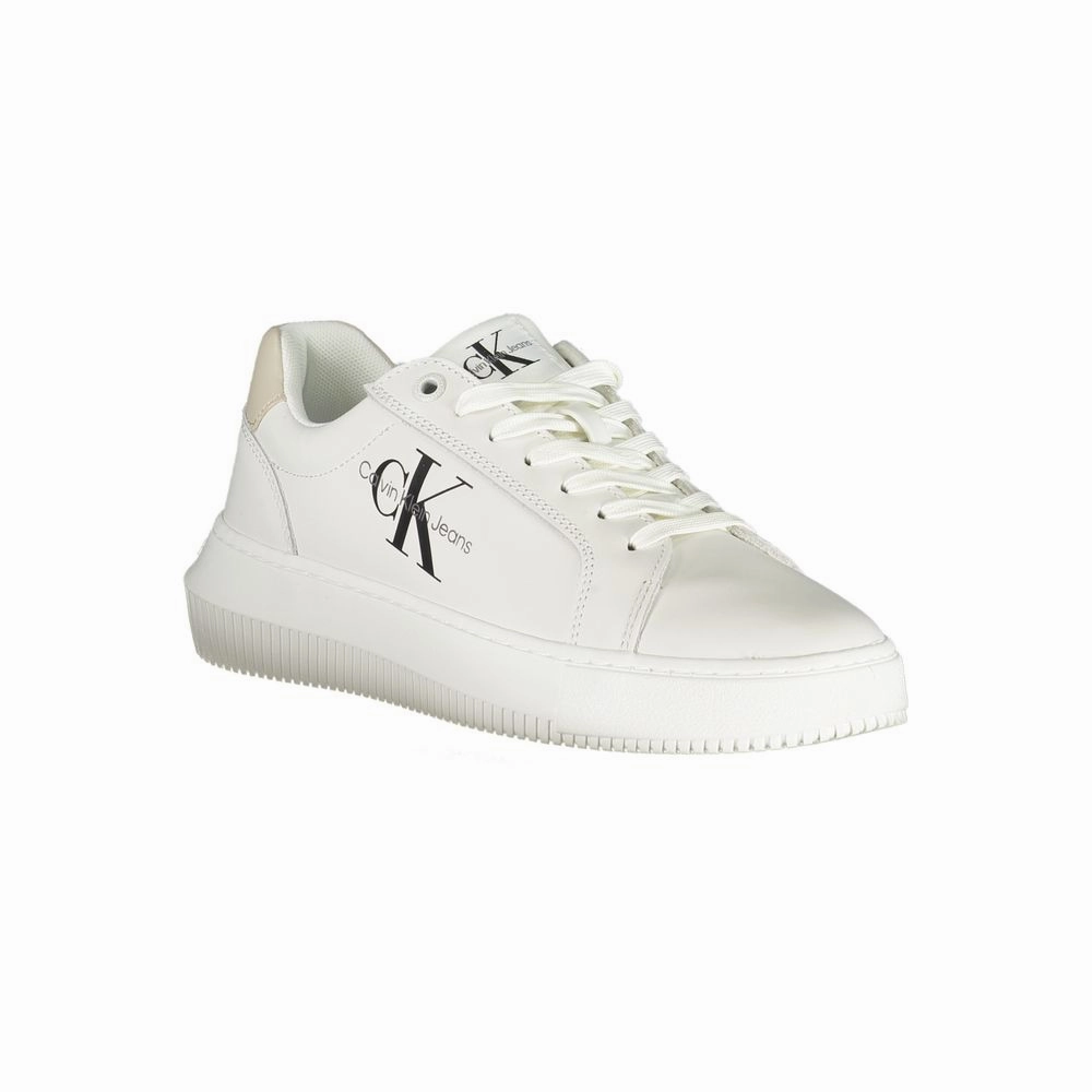 Calvin Klein Chic White Lace-Up Sneakers with Contrast Details Cb4 Sneakers