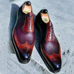 Cowboy Boots Pointy Tailor Made Handmade Three Tone Leather Wingtip Brogue Oxford Formal Dress Men's Shoes