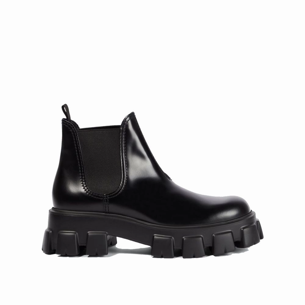 Prada Black Calfskin Chelsea Boots Mule Shoes Flat Ladies