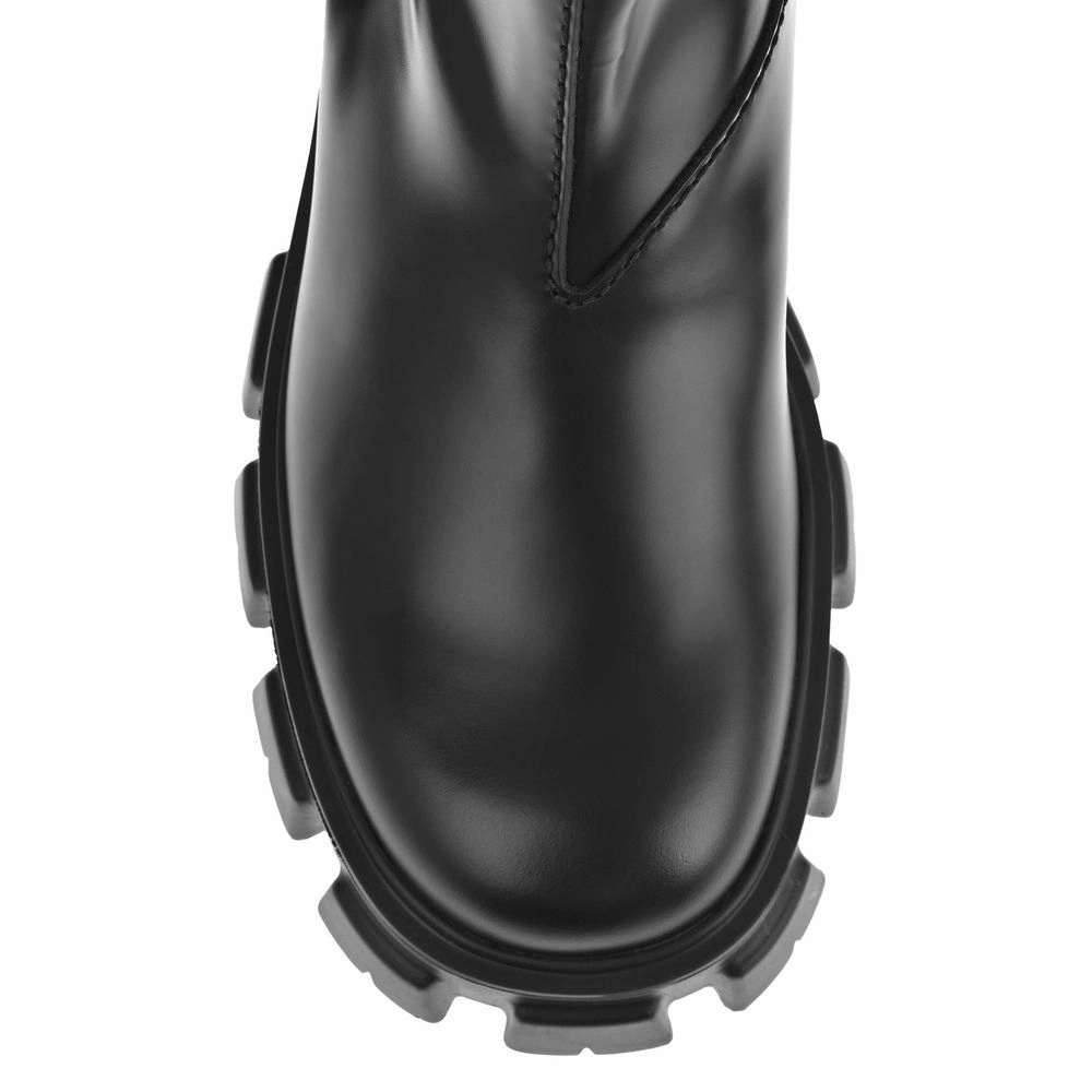 Mt500 Flat Shoes Prada Black Calfskin Chelsea Boots