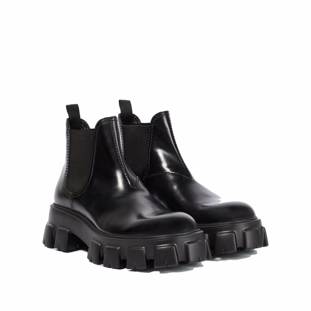 Prada Black Calfskin Chelsea Boots Flats Dress Shoes