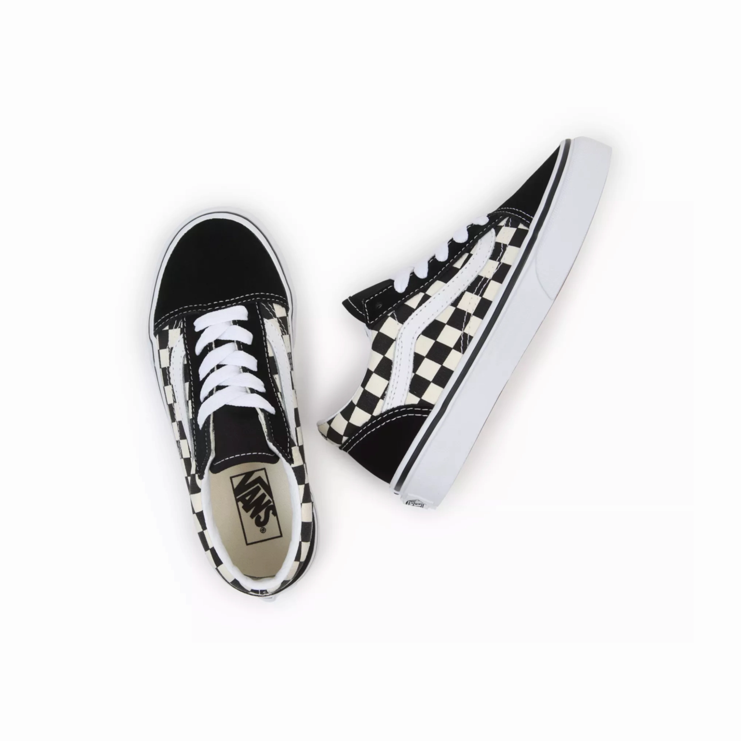 Vans Kids Old Skool Shoes - (Primary Check) Black / White Floral Print Skate Shoes