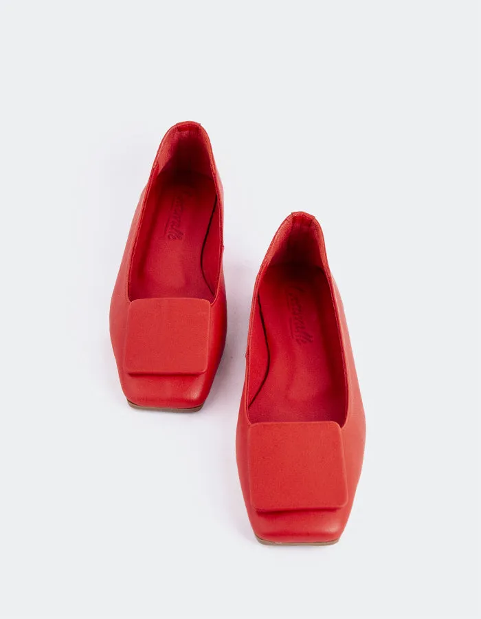 Prianca Red Leather Slingback Flats Shoes