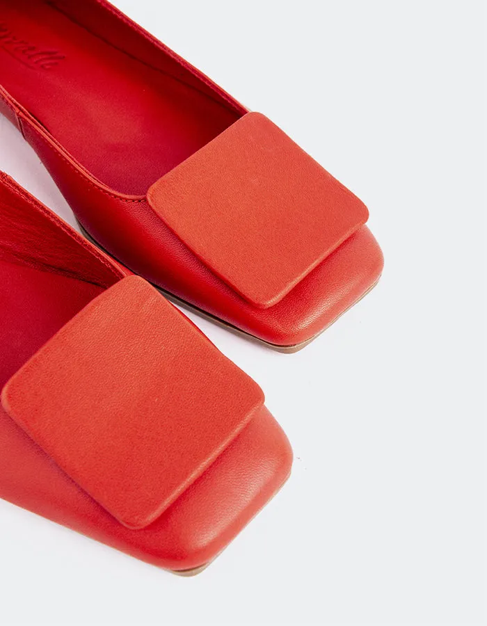 Prianca Red Leather Flat Track Steel Shoe