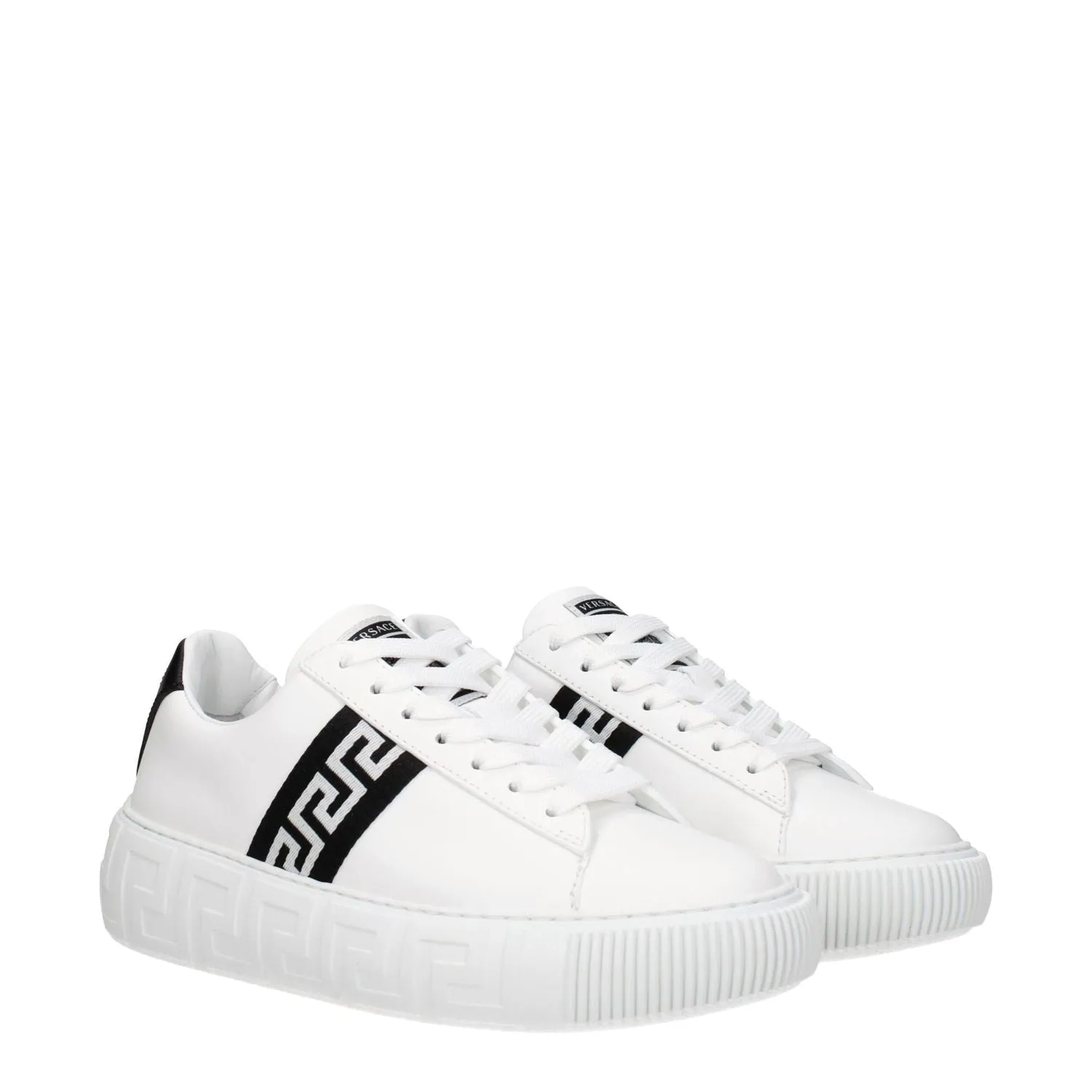 Flat Dolly Shoes Versace White Leather Low Top Sneakers
