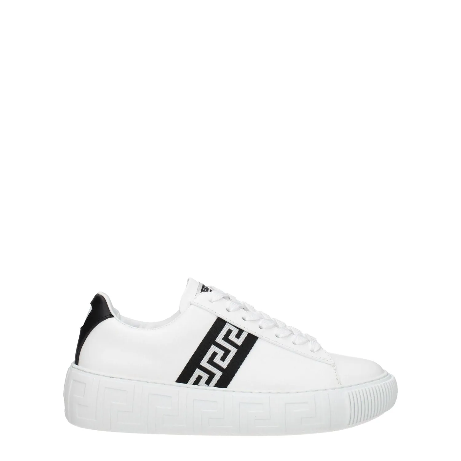 Versace White Leather Low Top Sneakers Cushion Flat Shoes
