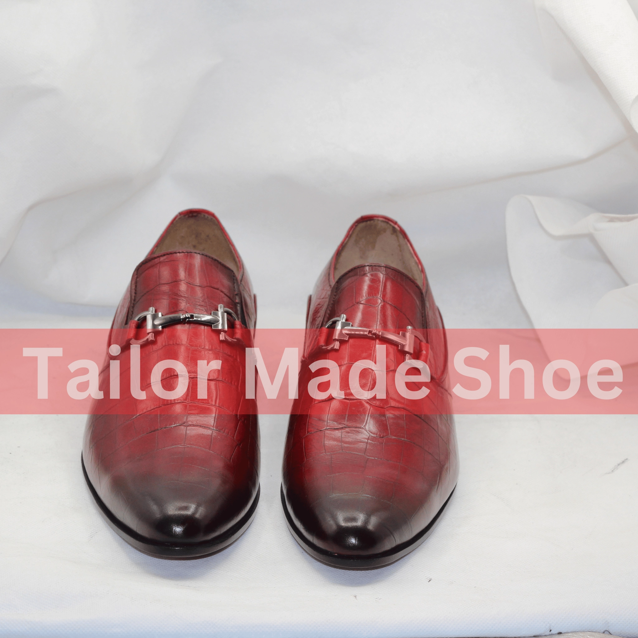 Shyanne Cowgirl Boots Red Crocodile-Pattern Leather Loafers  Luxury Handmade Slip-Ons for Men Sophisticated Red Crocodile Loafers  Premium Leather Shoes for Elegant Occasions