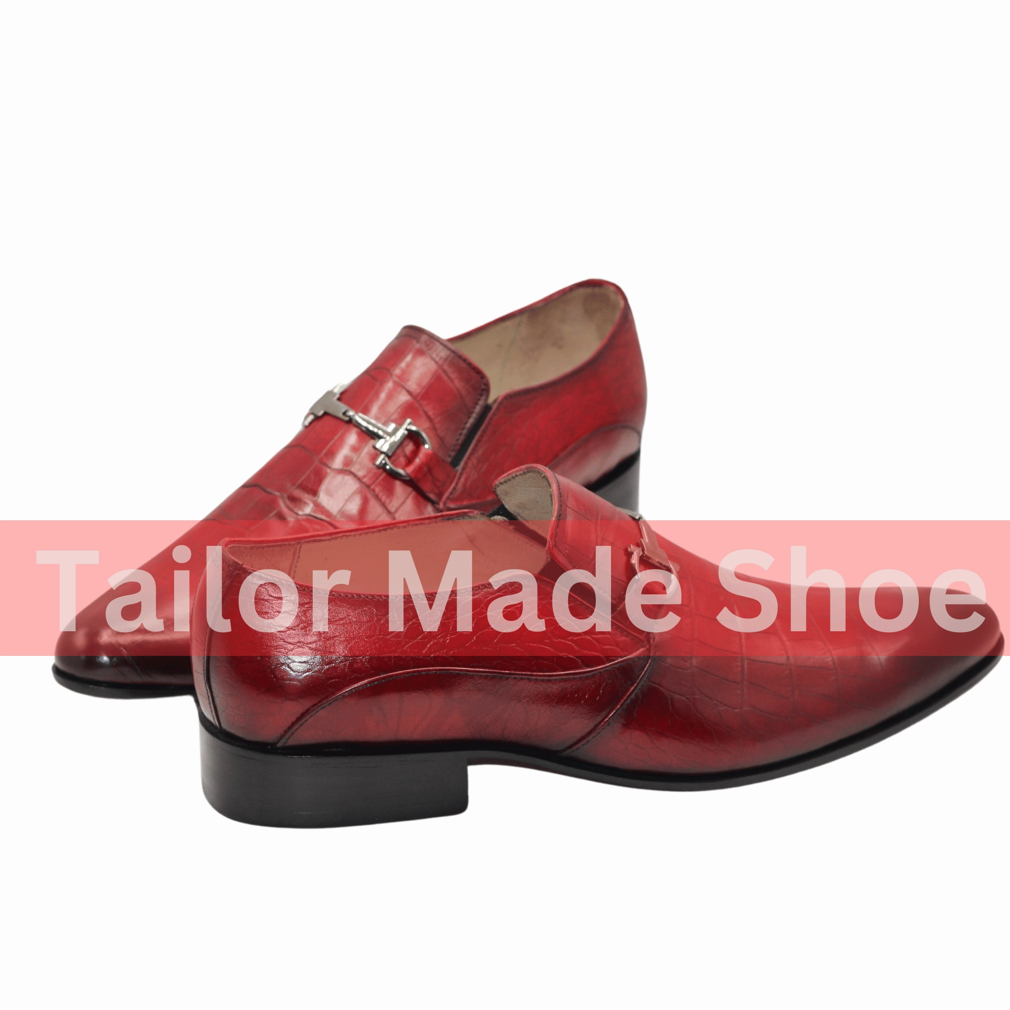 Acne Studios Boots Red Crocodile-Pattern Leather Loafers  Luxury Handmade Slip-Ons for Men Sophisticated Red Crocodile Loafers  Premium Leather Shoes for Elegant Occasions