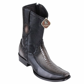Flat Brown Knee High Boots Men's King Exotic Ostrich Leg Boots With Deer Dubai Toe Handcrafted Faded Gray (479BF0538)