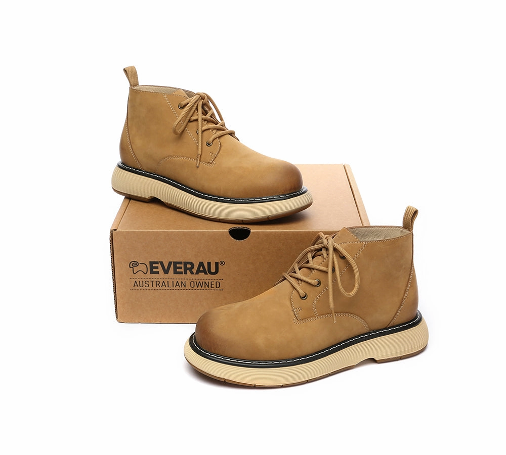 EVERAU Men Boots Leather Lace Up Casual Shoes Kaarlo Casual Shoes Wear Shorts