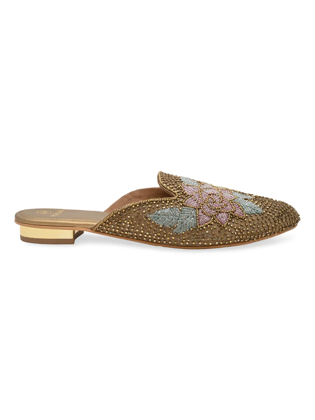 Rocia By Regal Antique Gold Women Hand Embroidered Mules Ballet Flats That Look Like Pointe Shoes