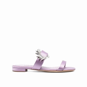Distance Running Shoes Manolo Blahnik Purple Silk Sandals
