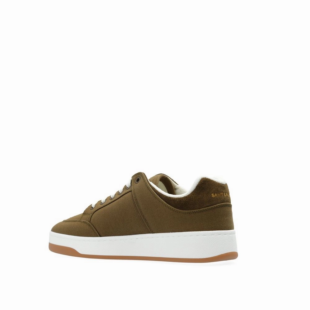 Saint Laurent Green Fabric Sneakers Tan Slip On Sneakers