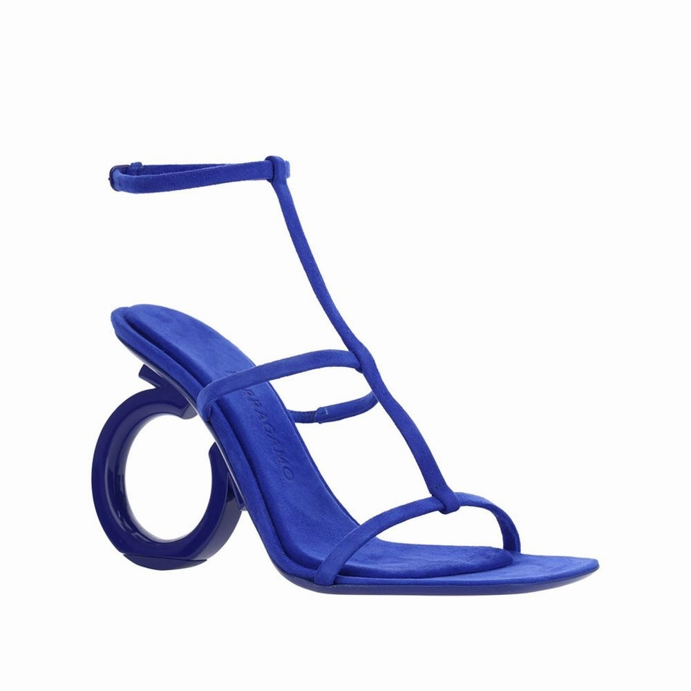 Salvatore Ferragamo Blue Calfskin Strap-On Sandals Shoes Sports Running