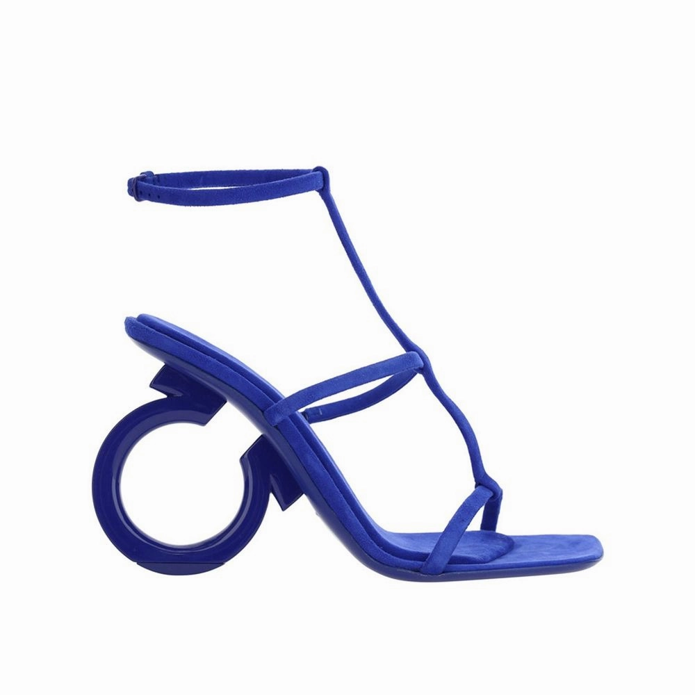 Salvatore Ferragamo Blue Calfskin Strap-On Sandals Good Running Shoes For Wide Feet
