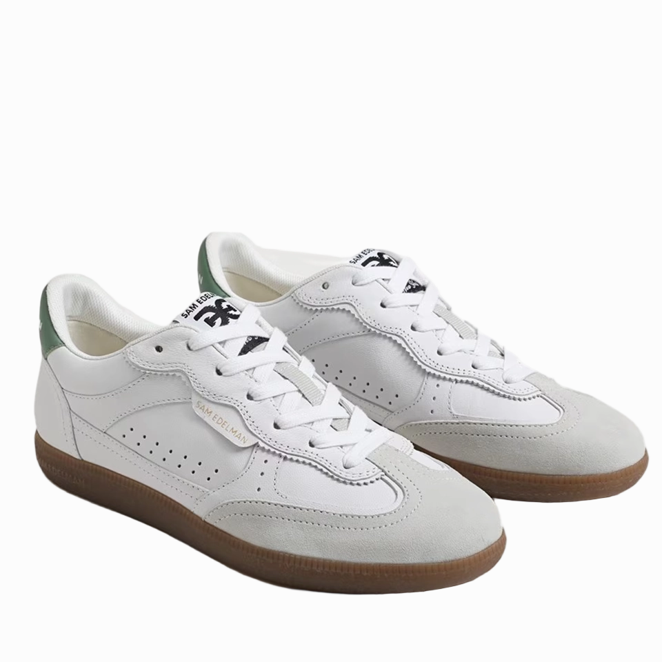 Sam Edelman Women's Kallen Sneaker | Run White/Green Garden Suede Waterproof Motorcycle Shoes