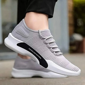 Best Slip On Shoes For Flat Feet Elegant Grey Mesh Solid Sports Shoes For Men