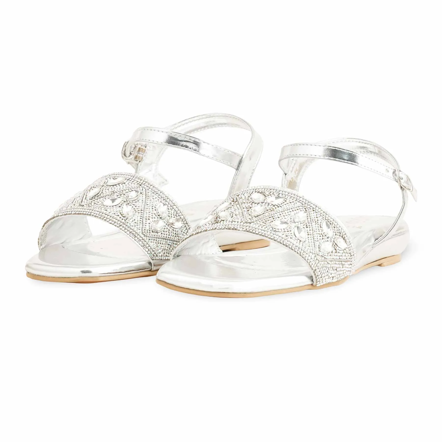 Silver Fancy Sandal For Women FN6112 Shoe Lacing For Flat Feet