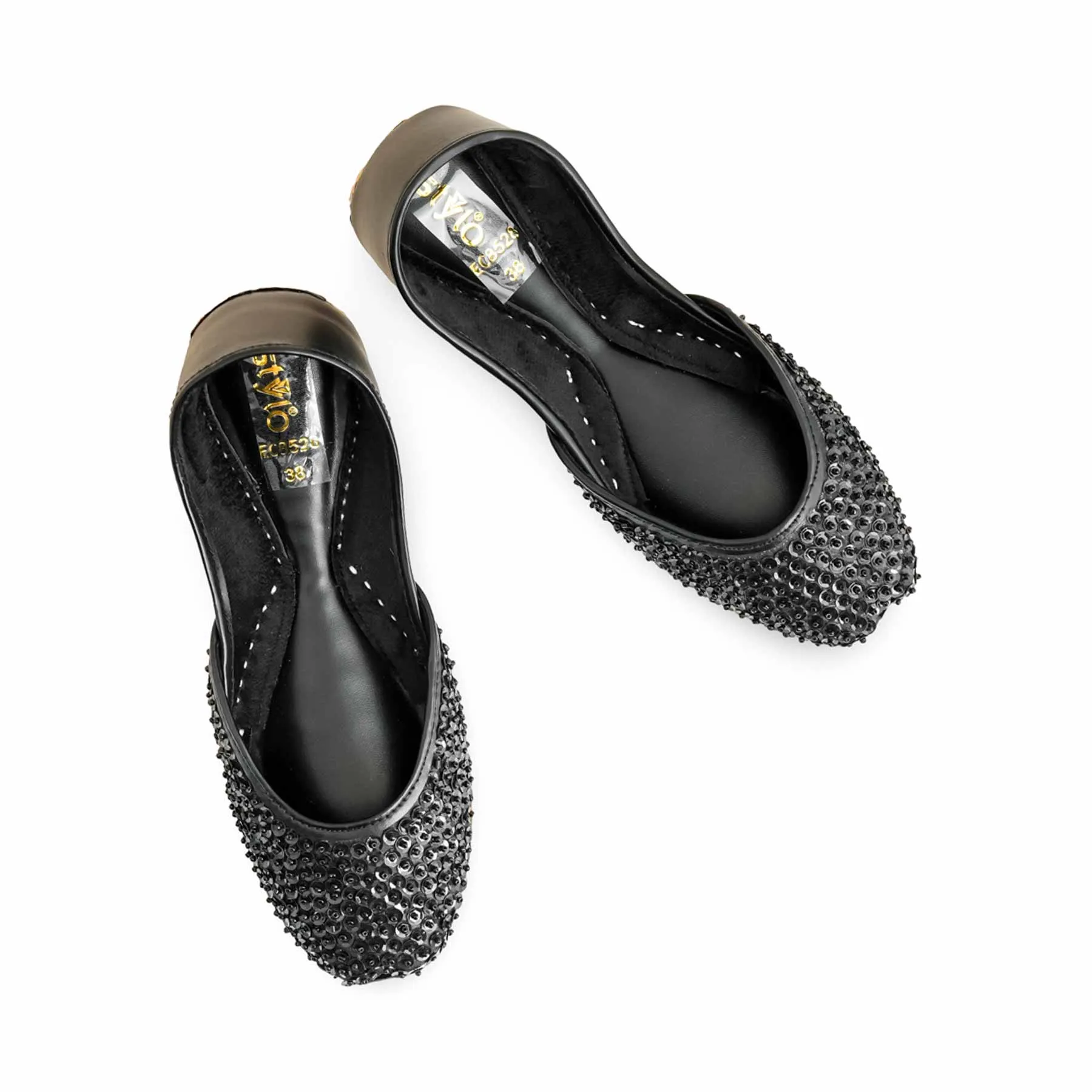 Black Fancy Khusa For Women EC8528 Flat Pointed Bridal Shoes