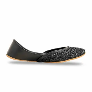 Flat Face Trigger Shoe Black Fancy Khusa For Women EC8528