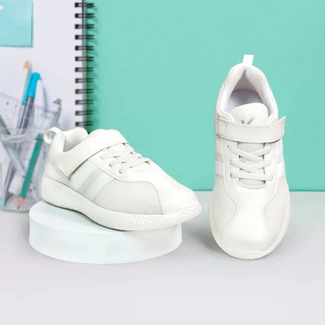 Skudo - Faux Laces White School Shoes Comfortable Work Sneakers
