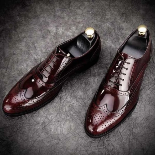 Work Zone Boots Tailor Made Handmade Burgundy Premium Quality Leather Lace Up Wingtip Brogue Oxford Shoes
