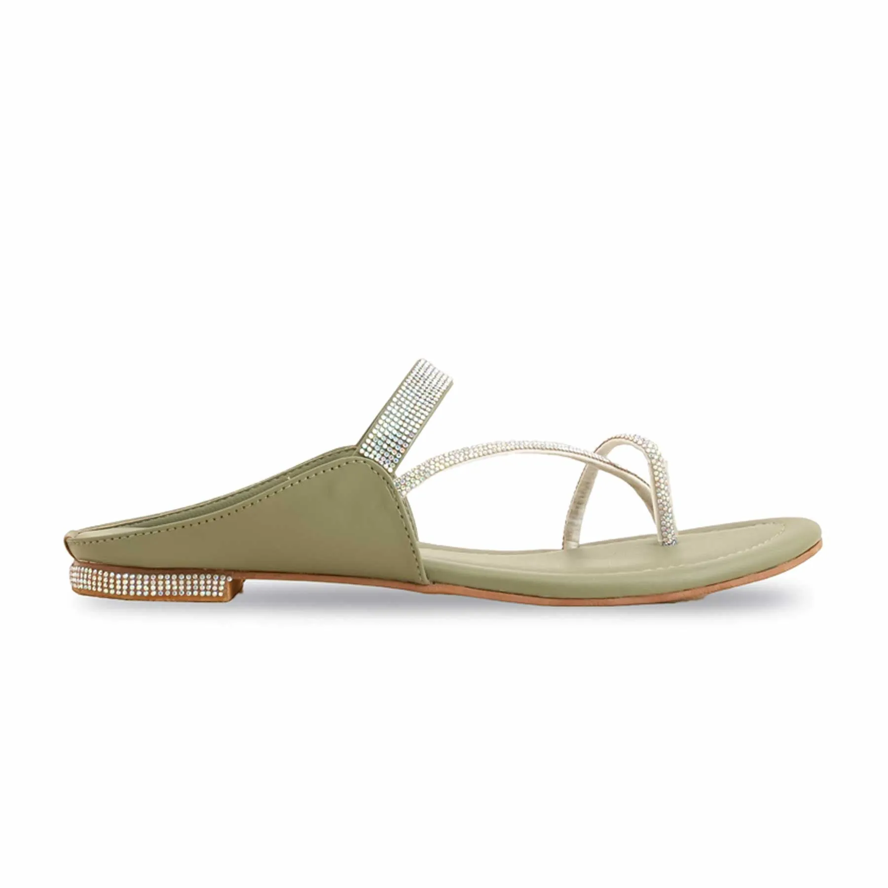 Olive Formal Chappal For Women FR0560 Flats Shoes Outlet