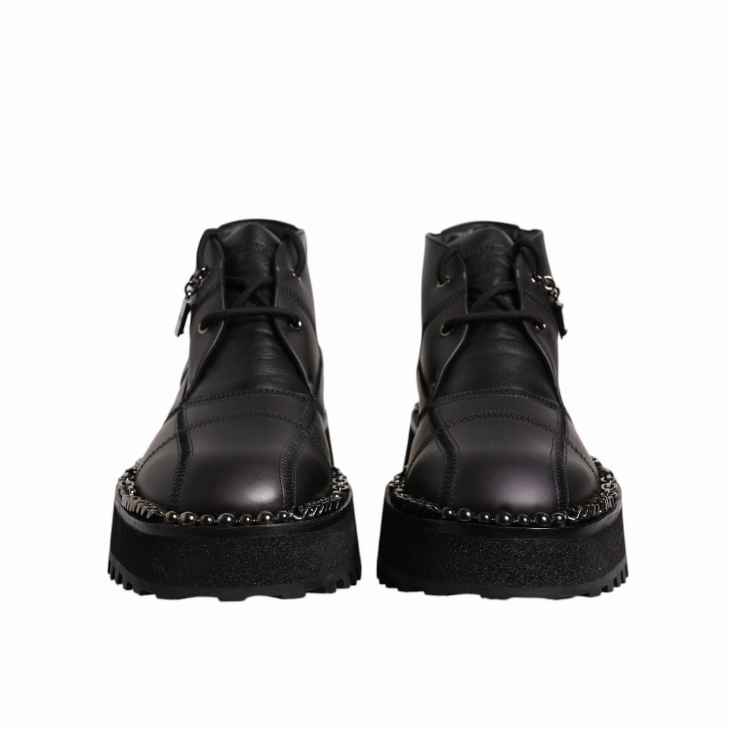 Dolce & Gabbana Black Leather Lace Up Ankle Boots Shoes Over Knee High Boots