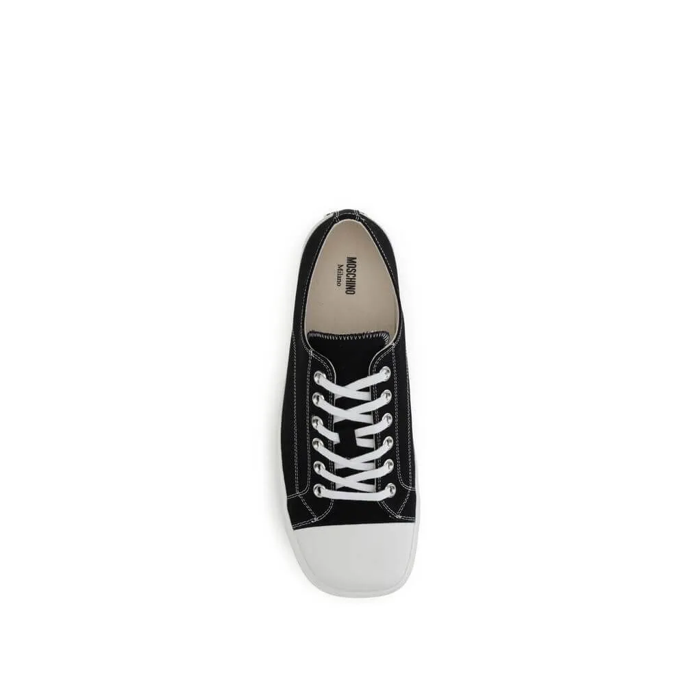 Date Night Flat Shoes Moschino Black Cotton Low Top Sneakers