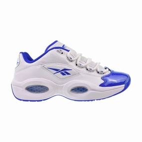 Reebok Question Low Men's Shoes White/Electric Cobalt Suede Casual Derby Shoe
